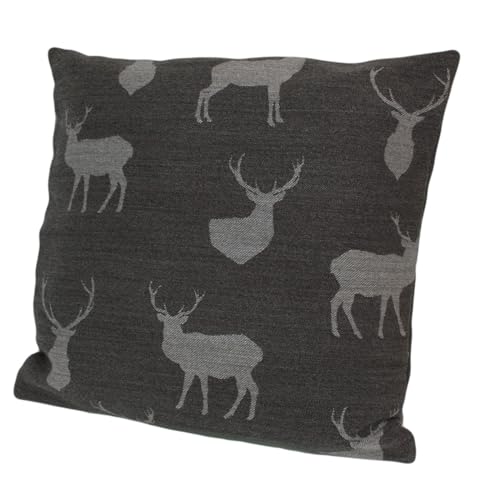 Hans-Textil-Shop Kissenbezug Hirsch Motiv, Jacquard-Mischgewebe, Reißverschluss, Vielseitig Einsetzbar, Ideal für Deko & Komfort, Bayerisches Familienunternehmen, Qualität aus Europa (30x30 cm, Grau) von Hans-Textil-Shop