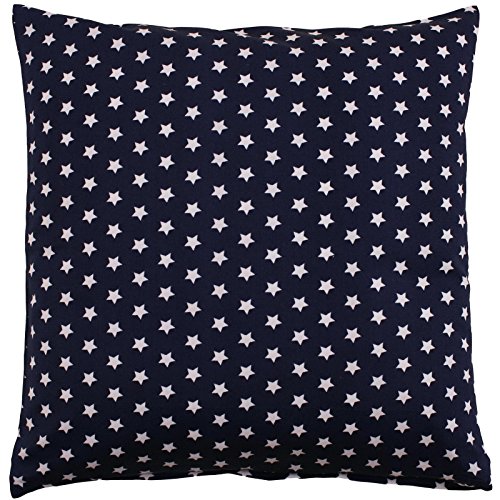 Hans-Textil-Shop Kissenbezug Sterne Stars 8 mm Baumwolle - Schadstoffgeprüfter Stoff - Kissenhülle, Kopfkissenbezug, Zierkissenbezug (Weiß auf Marine, 30x30 cm) von Hans-Textil-Shop