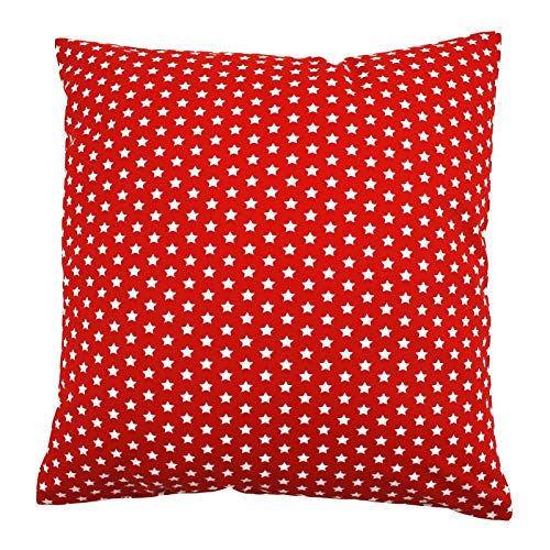 Hans-Textil-Shop Kissenbezug Sterne Stars 8 mm Baumwolle - Schadstoffgeprüfter Stoff - Kissenhülle, Kopfkissenbezug, Zierkissenbezug (Weiß auf Rot, 40x40 cm) von Hans-Textil-Shop