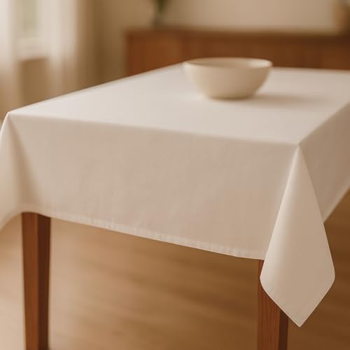 Tischdecke Weiß Baumwolle 130×130 cm | Quadratisches Tischtuch aus 100% Baumwolle Linon | Pflegeleichte Tischwäsche für Hochzeit, Gastronomie & Zuhause, waschbar bis 95 °C von Hans-Textil-Shop