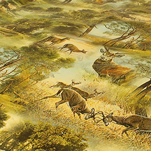 Wachstuch Tischdecken Meterware PVC 140 cm - 1 Meter, Wachstischdecke, Gartentischdecke, Outdoor, Garten, Wasserabweisend, Abwaschbar, Wetterfest (Rothirsch Hirsch im Wald) von Hans-Textil-Shop