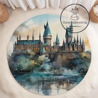 Area Rug Magic School Gift For Baby Castle Kids Room Decor Nursery Accent Fantasy Fan Potter Art Wizard Bookish Home von HansAndersArtIg