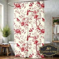 Red Bird Toile Cottagecore Shower Curtain Bath Mat Print Forestcore Style Botanical Chinoiserie Farmhouse Red Bird Toile Cottagecore Shower Curtain Bath Mat Print Forestcore Style Botanical Chinoiserie Farmhouse von HansAndersArtIg