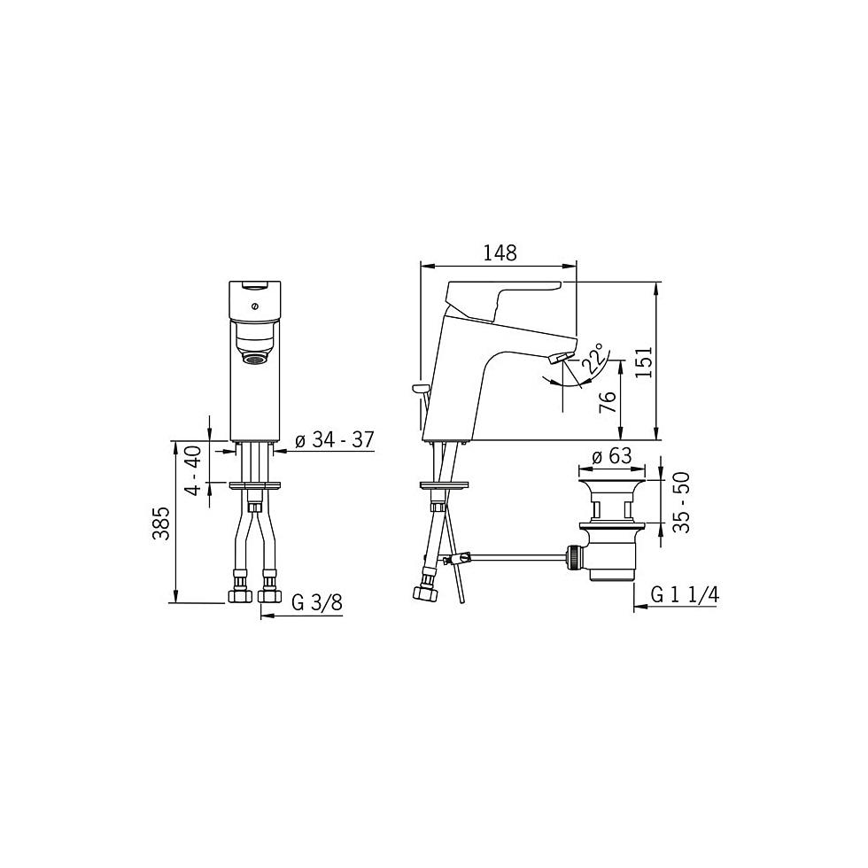 Hansa Primo XL Einhebelmischer Waschtischbatterie 4956 Zugstangenablaufgarnitur Ausladung 110mm DN15 Chrom 49562203 von Hansa