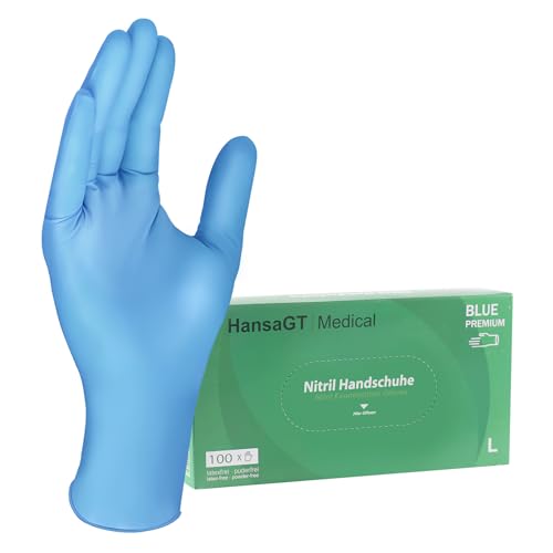 Einweghandschuhe Blau L 100 Stück Nitrilhandschuhe puderfrei, Handschuhe Einweg latexfrei, strapazierfähige reißfeste Gummihandschuhe, Einweghandschuhe für Kochen, Reinigen, Tattoo & Nagelpflege von HansaGT Medical