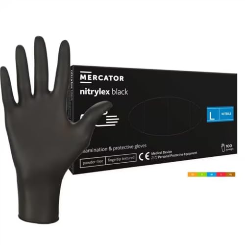 HansaGT Medical Einweghandschuhe Schwarz L 100 Stück Nitrilhandschuhe puderfrei, Handschuhe Einweg latexfrei, reißfeste Gummihandschuhe, für Kochen, Reinigen, Tattoo & Nagelpflege von HansaGT Medical