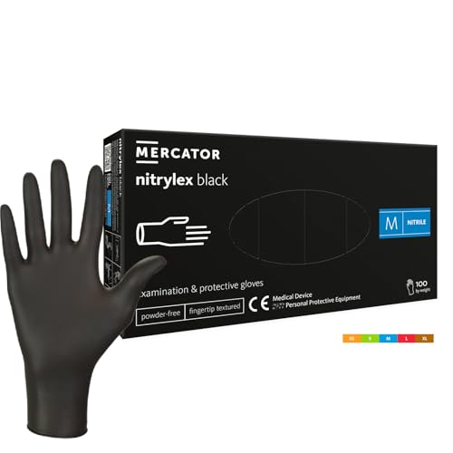 HansaGT Medical Einweghandschuhe Schwarz M 100 Stück Nitrilhandschuhe puderfrei, Handschuhe Einweg latexfrei, reißfeste Gummihandschuhe, für Kochen, Reinigen, Tattoo & Nagelpflege von HansaGT Medical