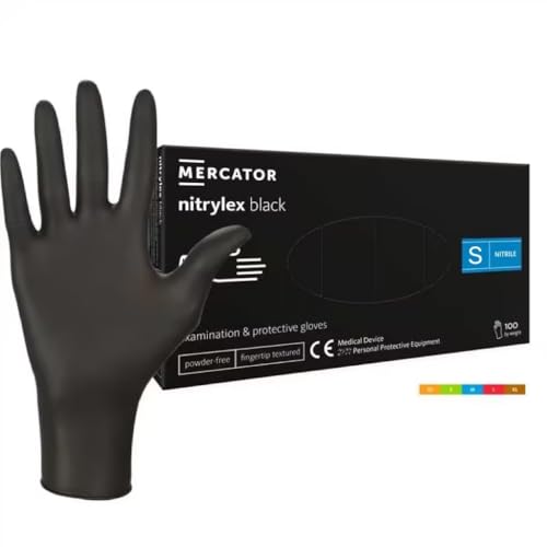 Einweghandschuhe Schwarz S 100 Stück Nitrilhandschuhe puderfrei, Handschuhe Einweg latexfrei, strapazierfähige reißfeste Gummihandschuhe, Einweghandschuhe für Kochen Reinigen Tattoo & Nagelpflege von HansaGT Medical