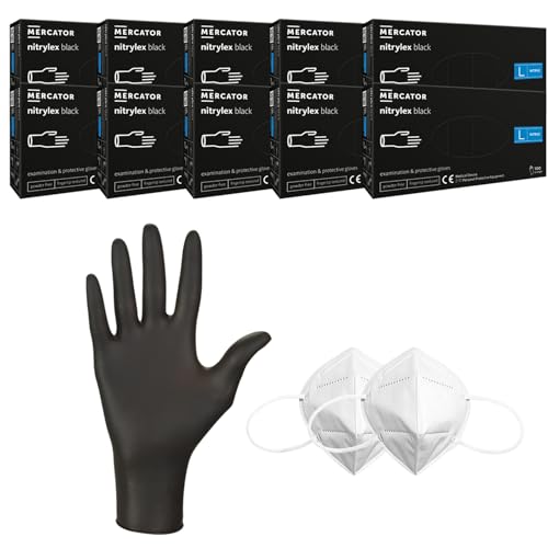 HansaGT Medical Einweghandschuhe 1000 Stück Nitrilhandschuhe puderfrei, Handschuhe Einweg latexfrei, strapazierfähige reißfeste Gummihandschuhe, für Kochen, Reinigen (Schwarz, 1000 Stück L) von HansaGT Medical