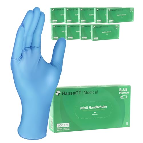 HansaGT Medical 1000 Stück Einweghandschuhe Blau,Einmalhandschuhe S,Nitril Handschuhe,Gummihandschuhe Einweg Handschuhe,Puderfrei Latexfrei Nitrilhandschuhe,Schutzhandschuhe Nitril von HansaGT Medical