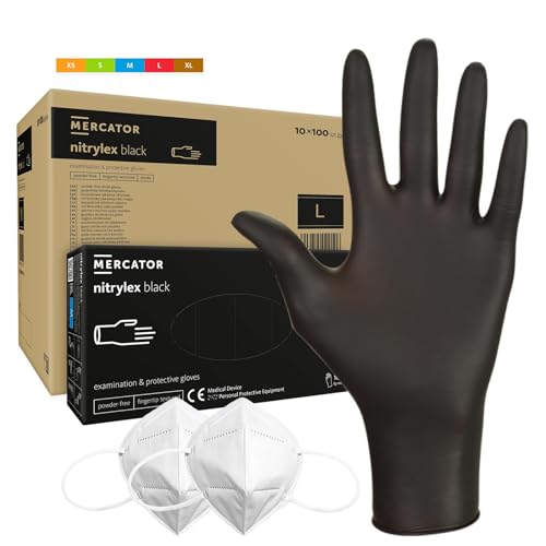 HansaGT Medical 1000 Stück Einweghandschuhe Schwarz L, Nitril Handschuhe,Gummihandschuhe Einweg Handschuhe,Puderfrei Latexfrei Nitrilhandschuhe,Schutzhandschuhe Nitril von HansaGT Medical