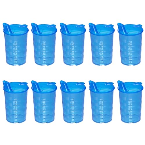 HansaGT Medical Erwachsenen Schnabelbecher mit Trinköffnung – 200ml Trinkbecher mit Deckel, 10 Stück mit Trinköffnung, ideal für Kinder und Senioren, Farbe wählbar (10Blau) von HansaGT Medical