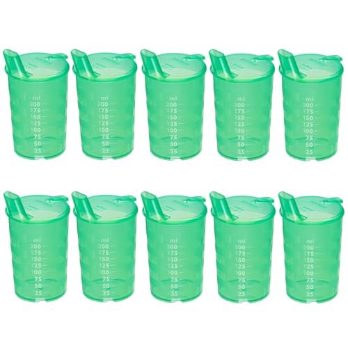 HansaGT Medical Erwachsenen Schnabelbecher mit Trinköffnung – 200ml Trinkbecher mit Deckel, 10 Stück mit Trinköffnung, ideal für Kinder und Senioren, Farbe wählbar (10Grün) von HansaGT Medical