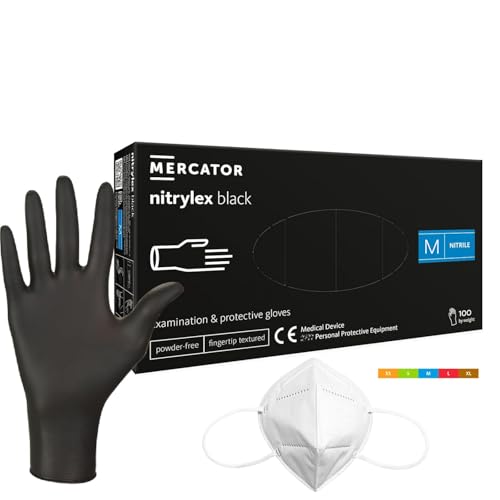 HansaGT Medical Nitrilhandschuhe Schwarz 100 Stück M, Premium Einweghandschuhe latexfrei, Einmalhandschuhe nitril puderfrei - Black Nitrile Gloves für Kochen Reinigen Tattoo & Nagelpflege von HansaGT Medical