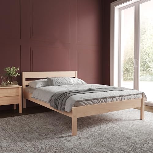 Hansales Holzbett 140x200 cm Külli Scandi Style mit Rollrost - mit klarem Öl beschichtet - aus unbehandeltem hartem FSC® Birken Vollholz - Naturfarbe - 350 kg - Einzelbett Bettgestell mit Kopfteil von Hansales