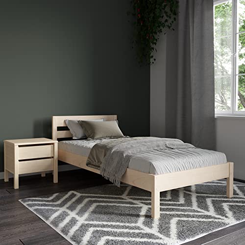 Hansales Holzbett 90x200 cm Külli Scandi Style mit Rollrost aus unbehandeltem hartem FSC® Birken Vollholz - über 700 kg - Einzelbett Bettgestell mit Kopfteil - Kinderbett Jugendbett Gästebett von Hansales