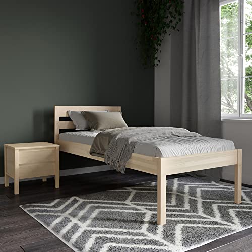 Hansales Seniorenbett 90x200 cm Triin Scandi Style - mit klarem Öl beschichtetüber - aus hartem FSC® Birken Vollholz ohne Rollrost - Naturfarbe - über 350 kg - Holzbett 55 cm hoch mit Kopfteil von Hansales