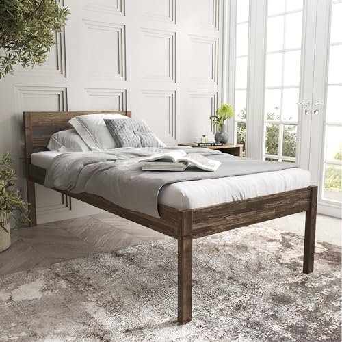 Hansales Seniorenbett 90x200 cm Triin Scandi Style ohne Rollrost - mit Ölbeschichtung in Eiche - aus behandeltem FSC® Birkenmassivholz - Farbe braun - 350 kg - Einzelbettgestell mit Kopfteil von Hansales