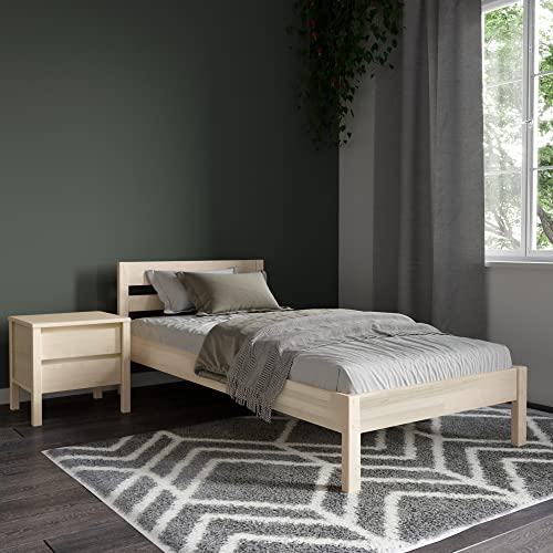 Hansales Holzbett 100x200 cm Kaja Scandi Style ohne Rollrost - mit klarem Öl beschichtet - aus unbehandeltem hartem FSC® Birken Vollholz - Naturfarbe - 350 kg - Einzelbett Bettgestell mit Kopfteil von Hansales