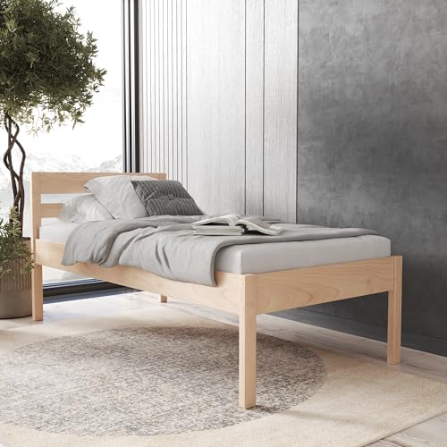 Hansales Seniorenbett 90x200 cm Anu Scandi Style aus hartem FSC® Birken Vollholz ohne Rollrost - über 350 kg - Holzbett 55 cm hoch mit Kopfteil - Stabiles Einzelbett für Senioren von Hansales