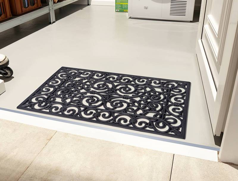 home24 Gummi Fußmatte Ornaments 75 x 45cm Schwarz von home24