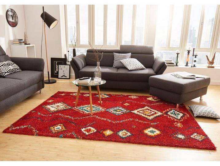 HANSE Home Hochflor-Teppich Geometric, rechteckig, Höhe: 30 mm, Shaggy, Flokati, Boho Design, Weich, Flauschig, Geometrisches Muster, rot, rot von Hanse-Home