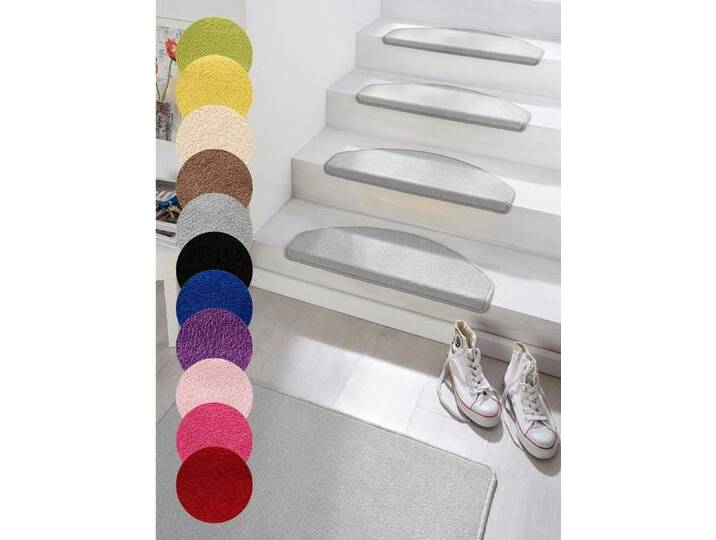 HANSE Home Stufenmatte Fancy, halbrund, Höhe: 7 mm, 15 Stück, Treppenmatten, Selbstklebend, Stufenteppich, Treppenstufen, grau, grau von Hanse-Home