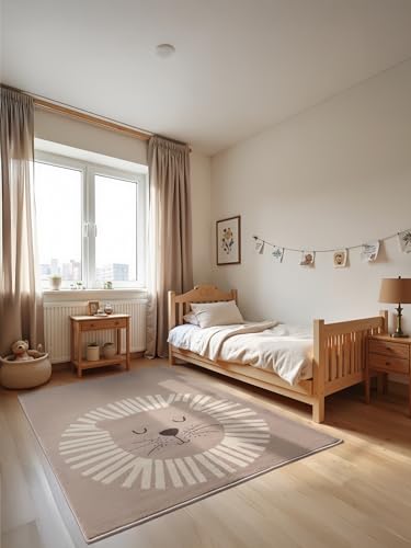 Hanse Home Adventures Kinderteppich - Lustiger Löwe, Spielteppich Tiere, Safari,Zoo, Spielmatte, Krabbelteppich Junge Mädchen für Kinderzimmer, Jugendzimmer, Wohnzimmer - Beige Creme, 120x170cm von Hanse Home
