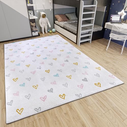 Hanse Home Adventures Kinderteppich - Modernes Herz Muster Teppich Junge Mädchen für Kinderzimmer, Spielzimmer, Jugendzimmer, Wohnzimmer - Creme Bunt, 120x170 cm von Hanse Home