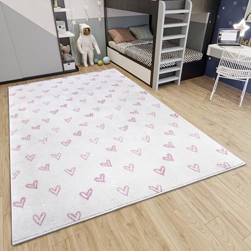 Hanse Home Adventures Kinderteppich - Modernes Herz Muster Teppich Junge Mädchen für Kinderzimmer, Spielzimmer, Jugendzimmer, Wohnzimmer - Creme Rosa, 120x170cm von Hanse Home