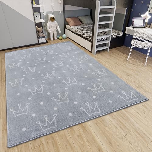 Hanse Home Adventures Kinderteppich - Modernes Kronen Muster Teppich Junge Mädchen für Kinderzimmer, Spielzimmer, Jugendzimmer, Wohnzimmer - Crowns Grau, 160x235cm von Hanse Home