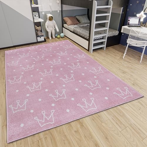 Hanse Home Adventures Kinderteppich - Modernes Kronen Muster Teppich Junge Mädchen für Kinderzimmer, Spielzimmer, Jugendzimmer, Wohnzimmer - Crowns Rosa, 120x170cm von Hanse Home