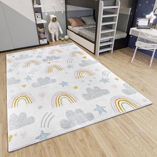 Hanse Home Adventures Kinderteppich - Regenbogen Wolken Muster Teppich Junge Mädchen für Kinderzimmer, Spielzimmer, Jugendzimmer, Wohnzimmer - Creme, 120x170cm von Hanse Home