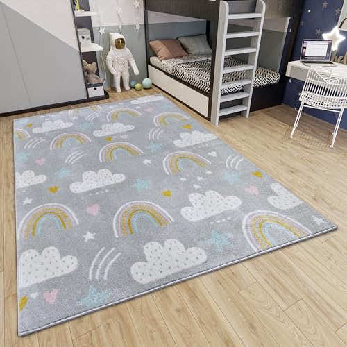 Hanse Home Adventures Kinderteppich - Regenbogen Wolken Muster Teppich Junge Mädchen für Kinderzimmer, Spielzimmer, Jugendzimmer, Wohnzimmer - Grau, 160x235cm von Hanse Home