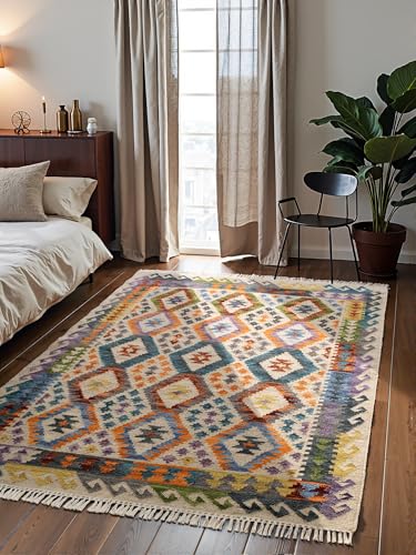 Hanse Home Afghan Kelim Teppich Oasis - Bunter Traditioneller Teppich Handgewebt, Wolle & Baumwolle - Afghanischer Stil Oriental mit Fransen für Wohnzimmer, Schlafzimmer - Creme Multi, 200x290 cm Hanse Home Afghan Kelim Teppich Oasis - Bunter Traditioneller Teppich Handgewebt, Wolle & Baumwolle - Afghanischer Stil Oriental mit Fransen für Wohnzimmer, Schlafzimmer - Creme Multi, 200x290 cm von Hanse Home