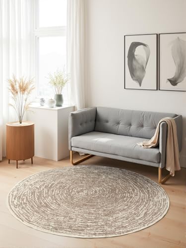 Hanse Home Cavallo Kurzflor Teppich Rund – Moderner Wohnzimmerteppich, Weicher Kurzflor und Abstraktes Design für Wohnzimmer, Schlafzimmer, Esszimmer, Flur – Beige Creme, Ø120cm von Hanse Home