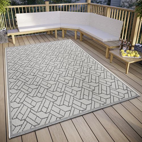Hanse Home Eru In- & Outdoor Teppich Wetterfest – Modernes Zickzack Muster, Wasserfest robuster Aussenteppich Flachgewebe für Garten, Balkon, Terrasse, Wohnzimmer – Beige Grau, 63x120cm von Hanse Home