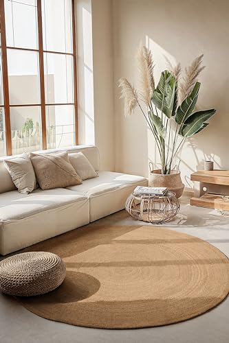 Hanse Home Jute Teppich Rangpur Rund – Natur Wohnzimmerteppich - Handgewebt & Umweltfreundlich – Boho Naturfaser Juteteppich für Wohnzimmer, Schlafzimmer, Esszimmer, Flur, Küche – Natur Gold, 200cm von Hanse Home