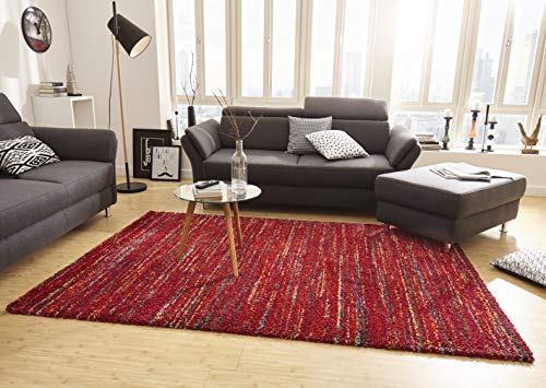 Hanse Home Mint Rugs Chic Teppich Hochflor Wohnzimmer-Teppich Weich Flauschig Langflor Shaggy Flokati Boho Streifen-Design Meliert für Kinderzimmer Schlafzimmer Küche Flur Rot 120x170 cm von Hanse Home