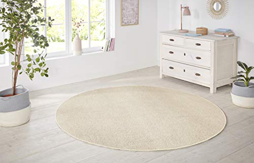 Hanse Home Nasty Teppich Rund – Wohnzimmerteppich Flauschiger Kurzflor Einfarbig Unifarben für Esszimmer, Wohnzimmer, Kinderzimmer, Flur, Schlafzimmer, Küche – Uni Creme, 133cm von Hanse Home