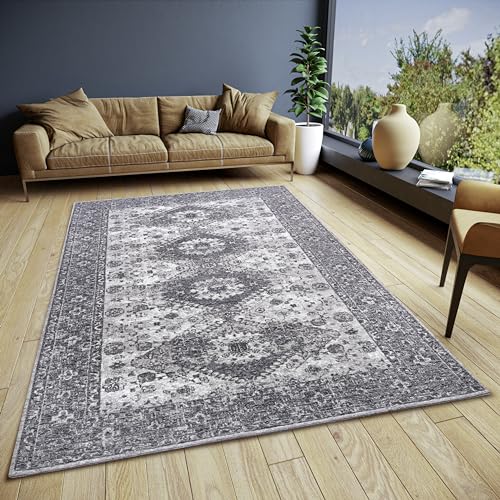 Hanse Home Pare Teppich Orientalisch – Flachgewebe Vintage Design, Anti-Rutsch Unterseite, hochwertig gewebt Designerteppich für Wohnzimmer, Schlafzimmer, Esszimmer, Flur – Grau Schwarz, 120x180cm von Hanse Home