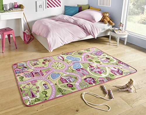 Hanse Home Play Spielteppich Sweet Town –Kinderteppich Jungen & Mädchen Kurzflor Teppich Straßen-Spielteppich Stadt Auto Straße-Motiv für Schlafzimmer, Kinderzimmer, Spielzimmer –90x200cm von Hanse Home