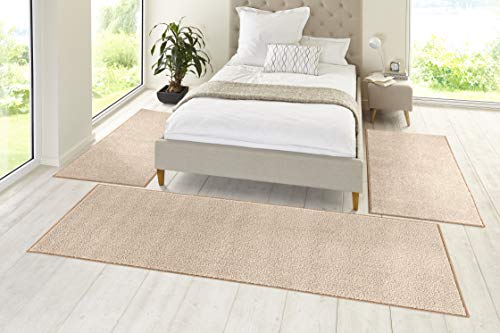 Hanse Home Pure Teppich Bettumrandung 3-teilig – Bettvorleger Bettläufer Teppichläufer Kurzflor Einfarbig Unifarben Läufer-Set für Kinderzimmer Schlafzimmer, Taupe Creme, 2X 70x140cm 1x 70x240cm von Hanse Home