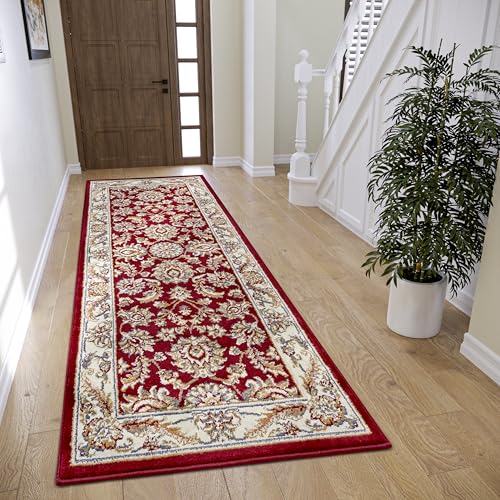 Hanse Home Reni Teppich Orientalisch – Orient Läufer klassisch dicht gewebt mit Ornamenten und Blumenmotiven Weicher Kurzflor für Schlafzimmer, Esszimmer, Wohnzimmer, Flur – Rot Creme, 80x240cm von Hanse Home