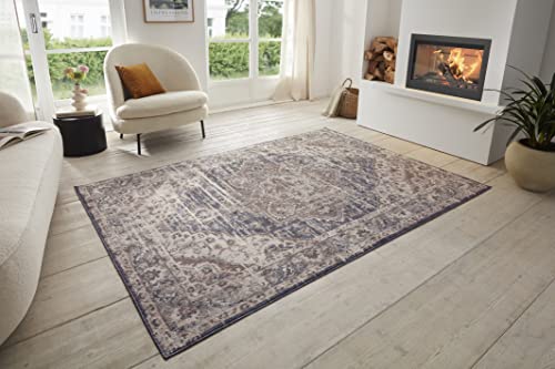 Hanse Home Sand Vintage Teppich – Orientalischer Kurzflor Wohnzimmerteppich Weicher Orient-Teppich Läufer für Schlafzimmer, Esszimmer, Wohnzimmer, Flur, Küche – Creme Blau, 80x120cm von Hanse Home