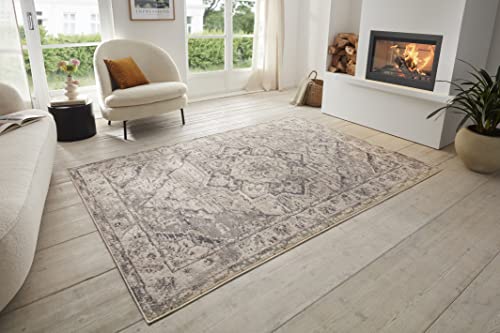 Hanse Home Sand Vintage Teppich – Orientalischer Kurzflor Wohnzimmerteppich Weicher Orient-Teppich Läufer für Schlafzimmer, Esszimmer, Wohnzimmer, Flur, Küche – Creme Grau, 120x170cm von Hanse Home