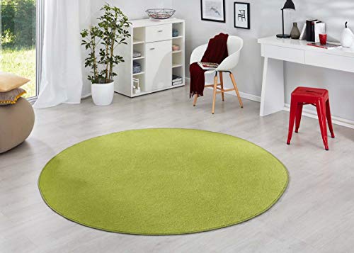 Hanse Home Teppich Fancy Rund – Wohnzimmerteppich einfarbig Modern Velours Teppich für Esszimmer, Wohnzimmer, Kinderzimmer, Flur, Schlafzimmer, Küche – Grün, Ø200cm von Hanse Home