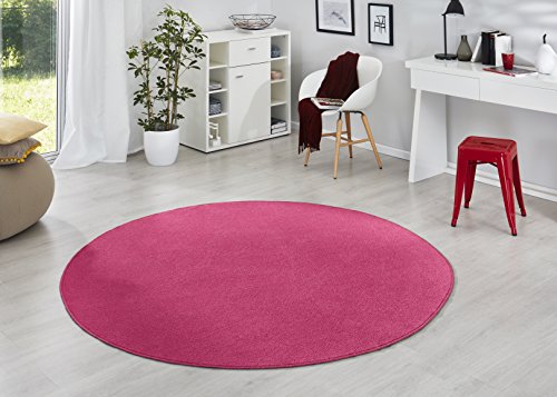 Hanse Home Teppich Fancy Rund – Wohnzimmerteppich einfarbig Modern Velours Teppich für Esszimmer, Wohnzimmer, Kinderzimmer, Flur, Schlafzimmer, Küche – Pink, Ø200cm von Hanse Home