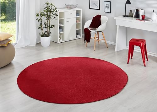 Hanse Home Teppich Fancy Rund – Wohnzimmerteppich einfarbig Modern Velours Teppich für Esszimmer, Wohnzimmer, Kinderzimmer, Flur, Schlafzimmer, Küche – Rot, Ø200cm von Hanse Home