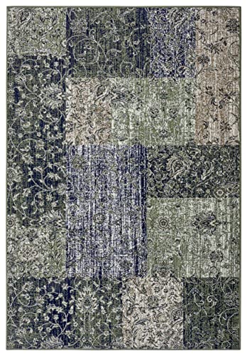 Hanse Home Teppich Kirie – Patchwork Teppich Kurzflor Modern Vintage Design Teppiche für Esszimmer, Wohnzimmer, Kinderzimmer, Flur, Schlafzimmer, Küche – Grün 120x170cm von Hanse Home